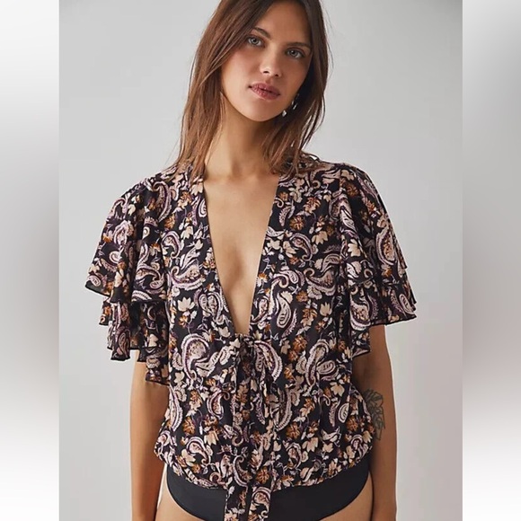 Free People Call Me Later Bodysuit Top Women’s XS Casual Paisley Printed EUC - Picture 10 of 10